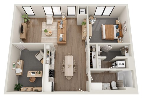 a 2 bedroom floor plan with a bathroom and a living room